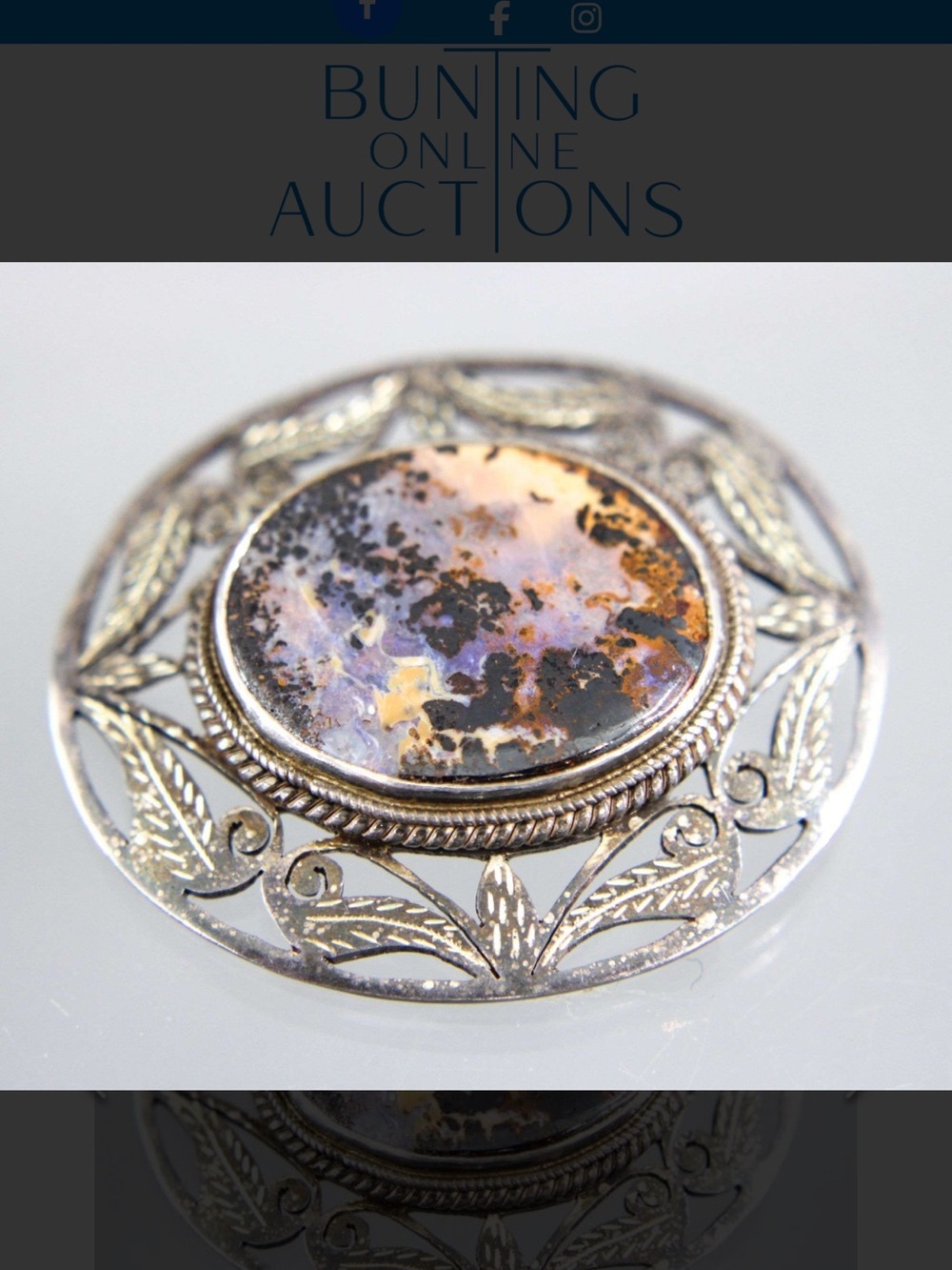 Sterling Filigree Brooch with Multi-Tone Agate Cabochon